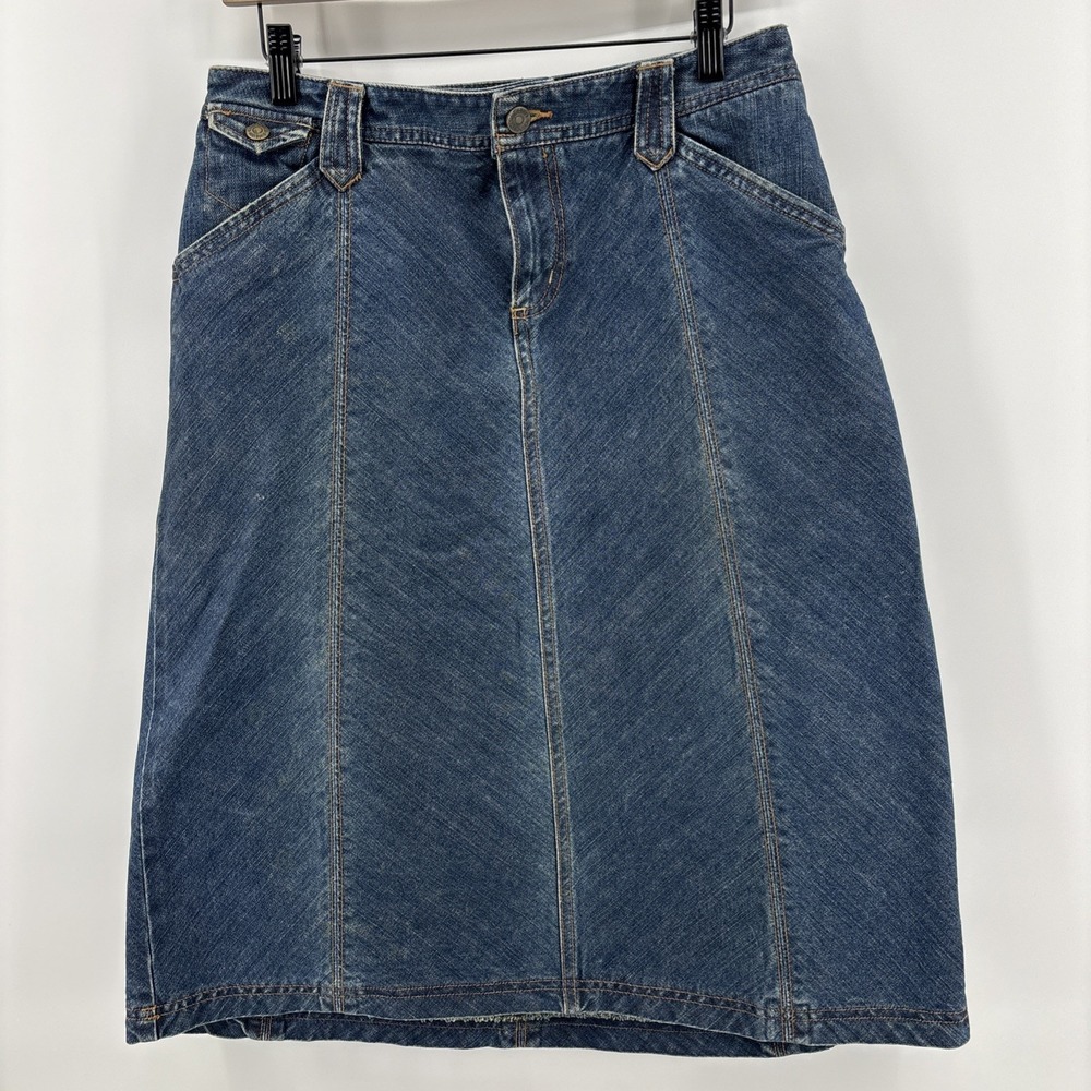 Eddie Bauer Denim Skirt Women's 8 Paneled Vintage Y2K Boho Western Jean Pockets